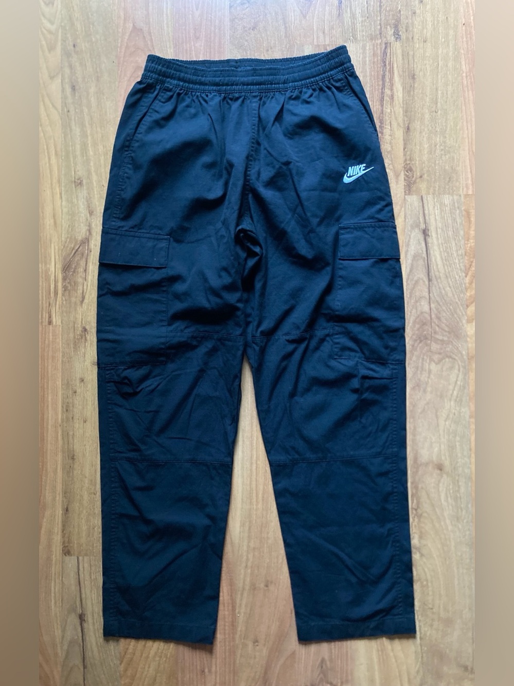 Nike Sportswear Club Woven Black Cargo Ripstop Pants Mens Small Drawstring